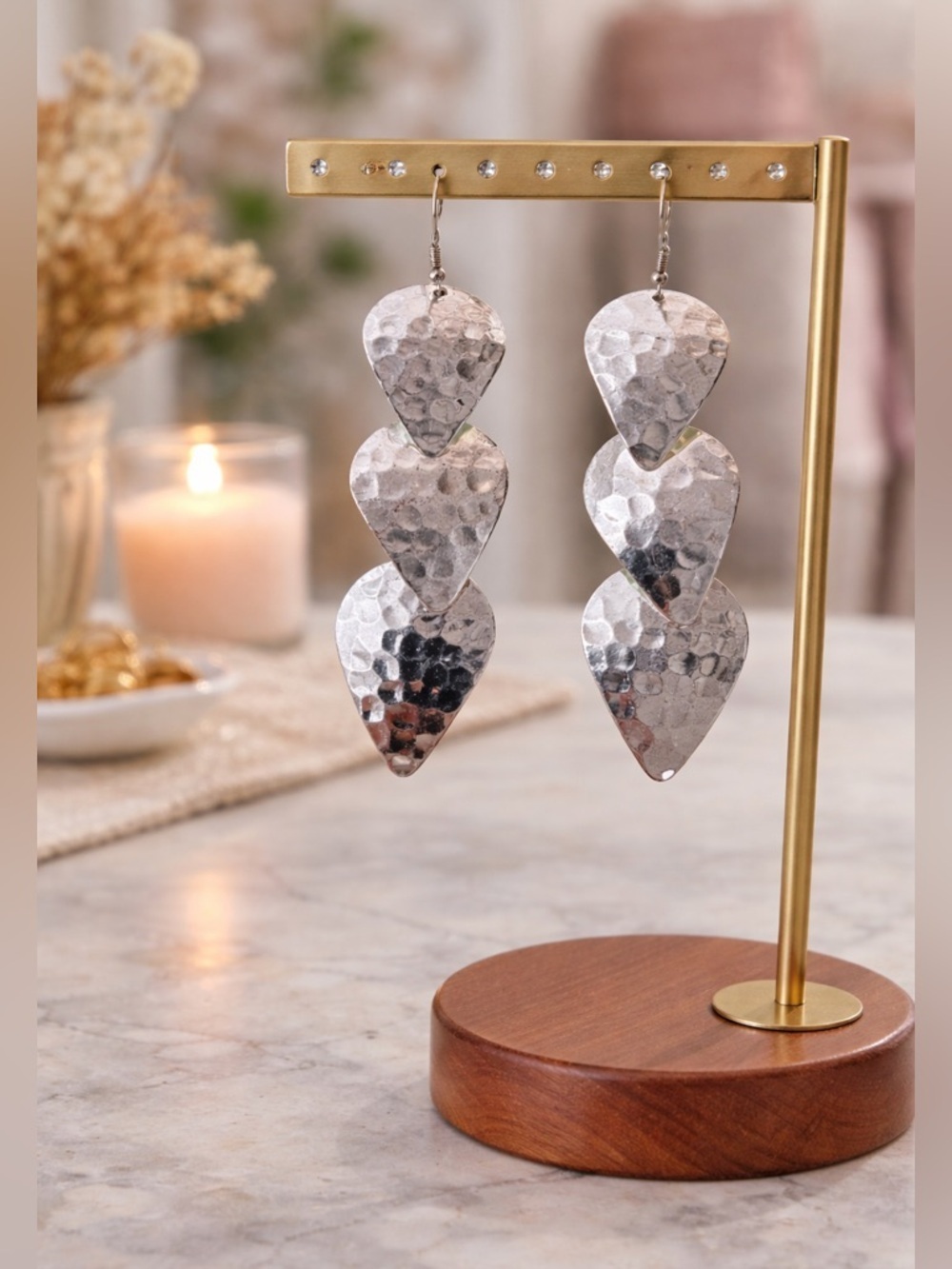 Hammered Silver Layered Drop Earrings | Modern Statement Jewelry